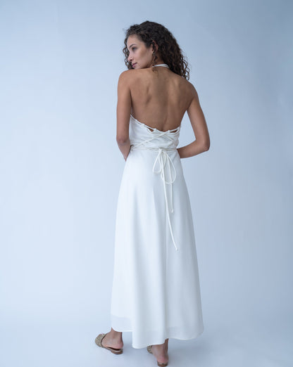 Quartz Open Back Halter Dress