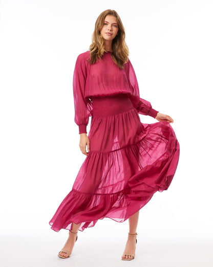 Sheer Pink Long Sleeve Maxi Dress