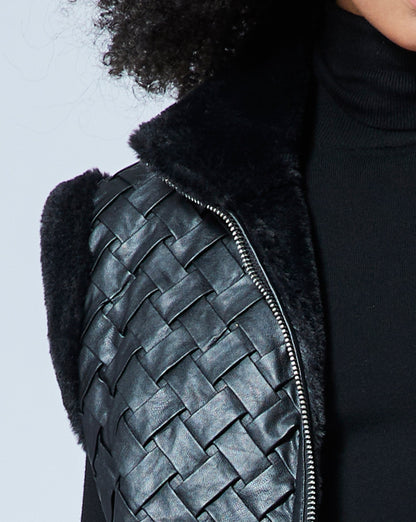 Woven Faux Leather with Faux Fur Lining Vest