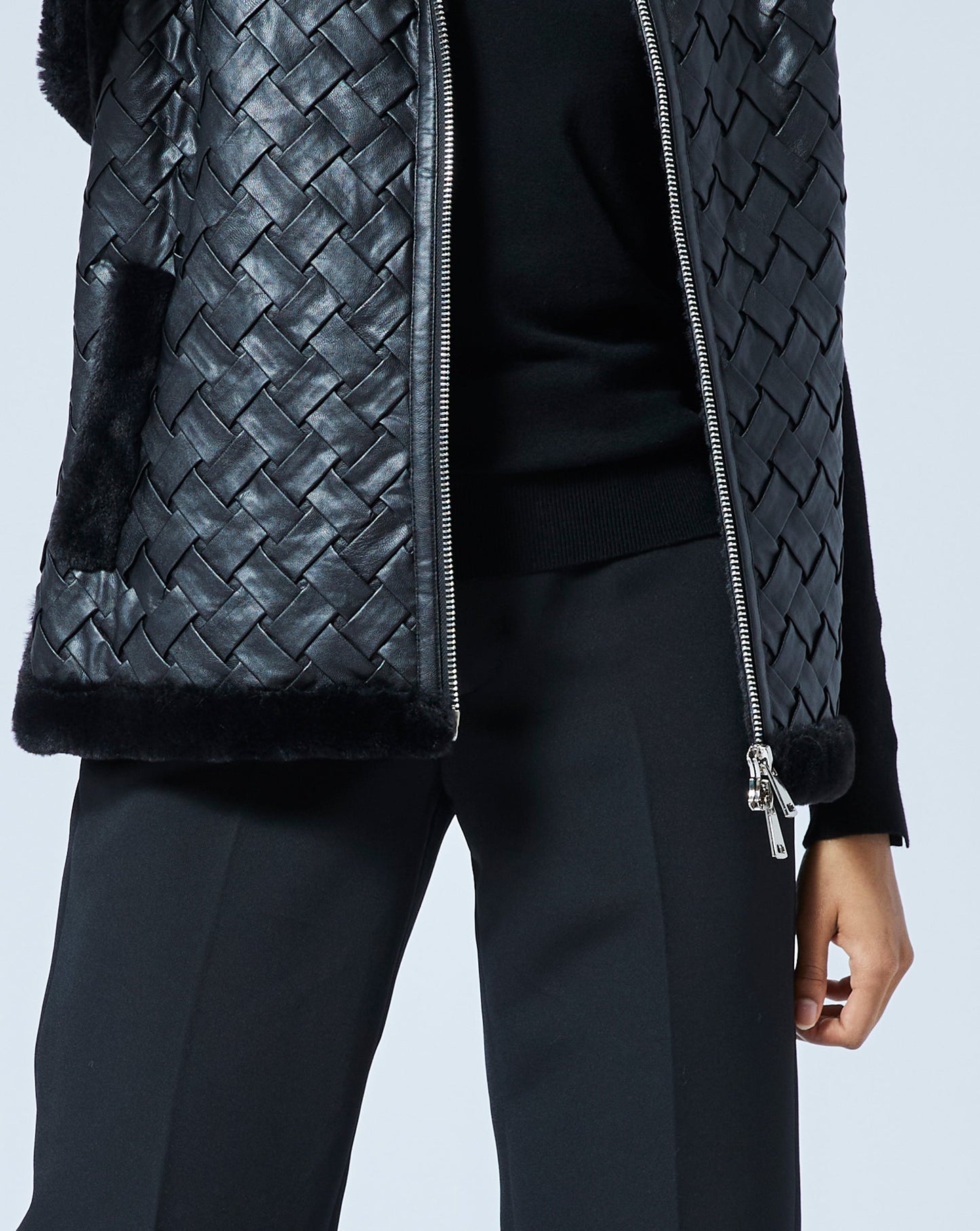 Woven Faux Leather with Faux Fur Lining Vest