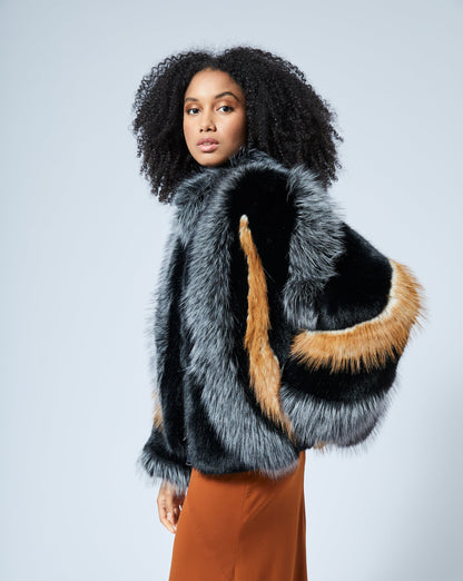 Statement Multi Panel Faux Fur Jacket