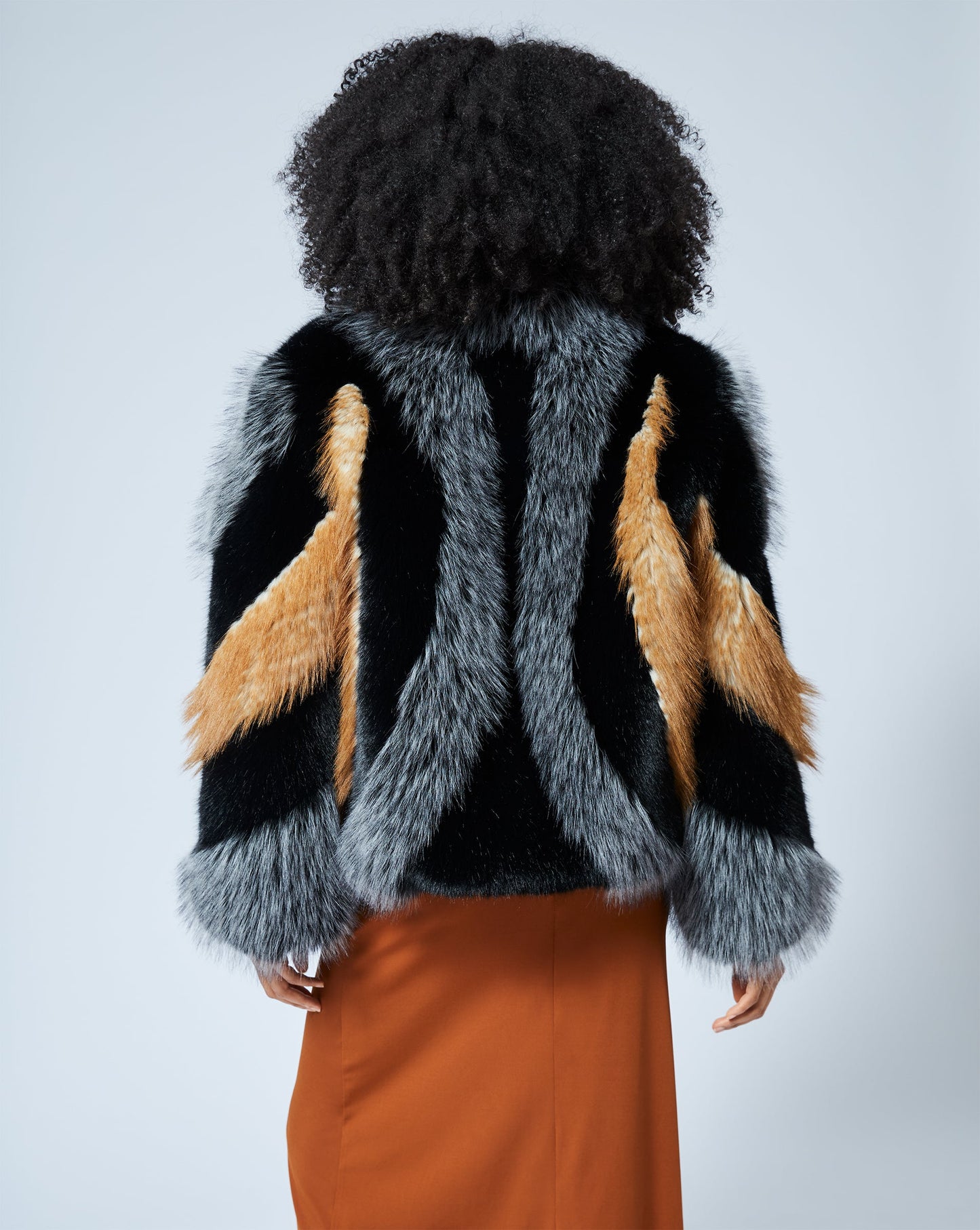 Statement Multi Panel Faux Fur Jacket