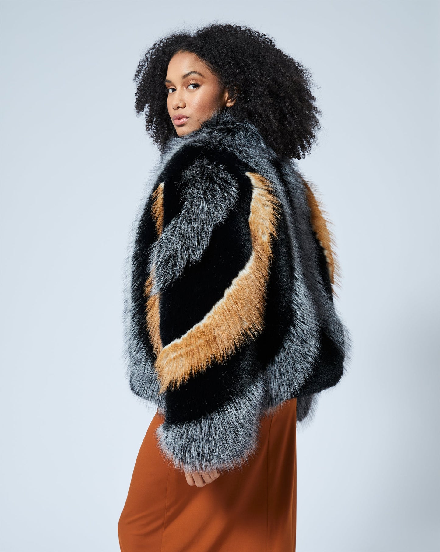 Statement Multi Panel Faux Fur Jacket