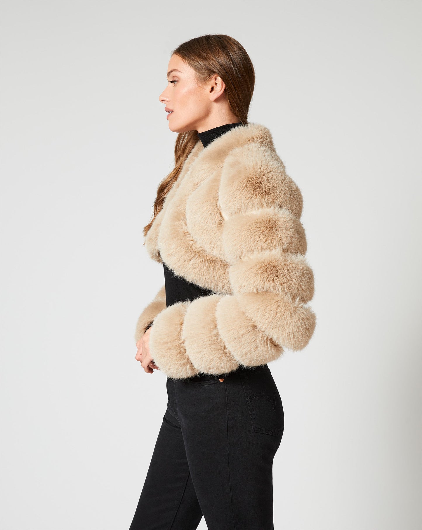 Cropped Channel Quilt Fox Faux Fur Jacket