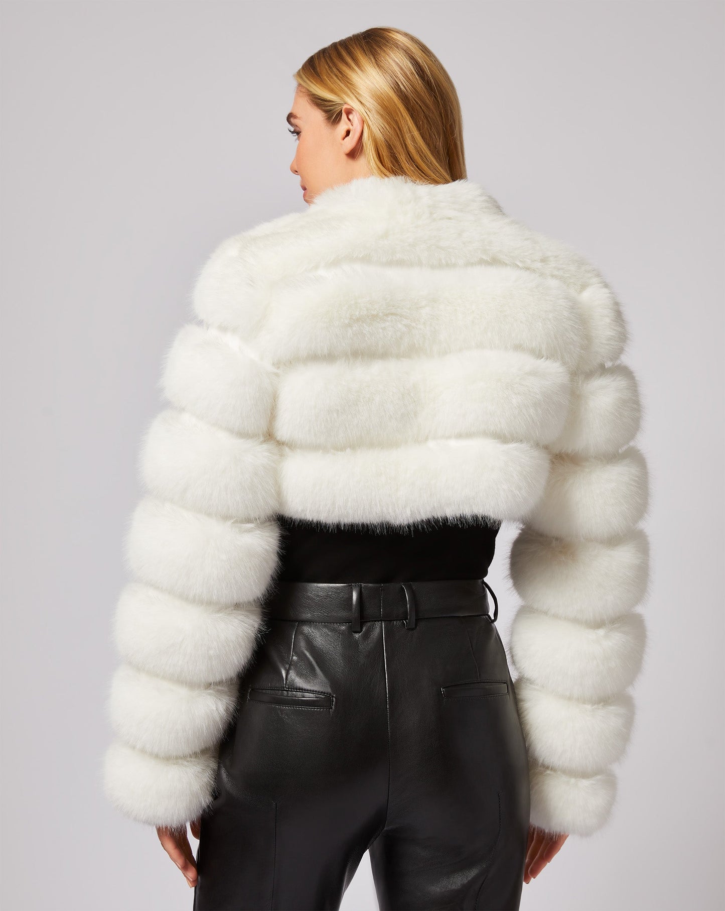 Cropped Channel Quilt Fox Faux Fur Jacket