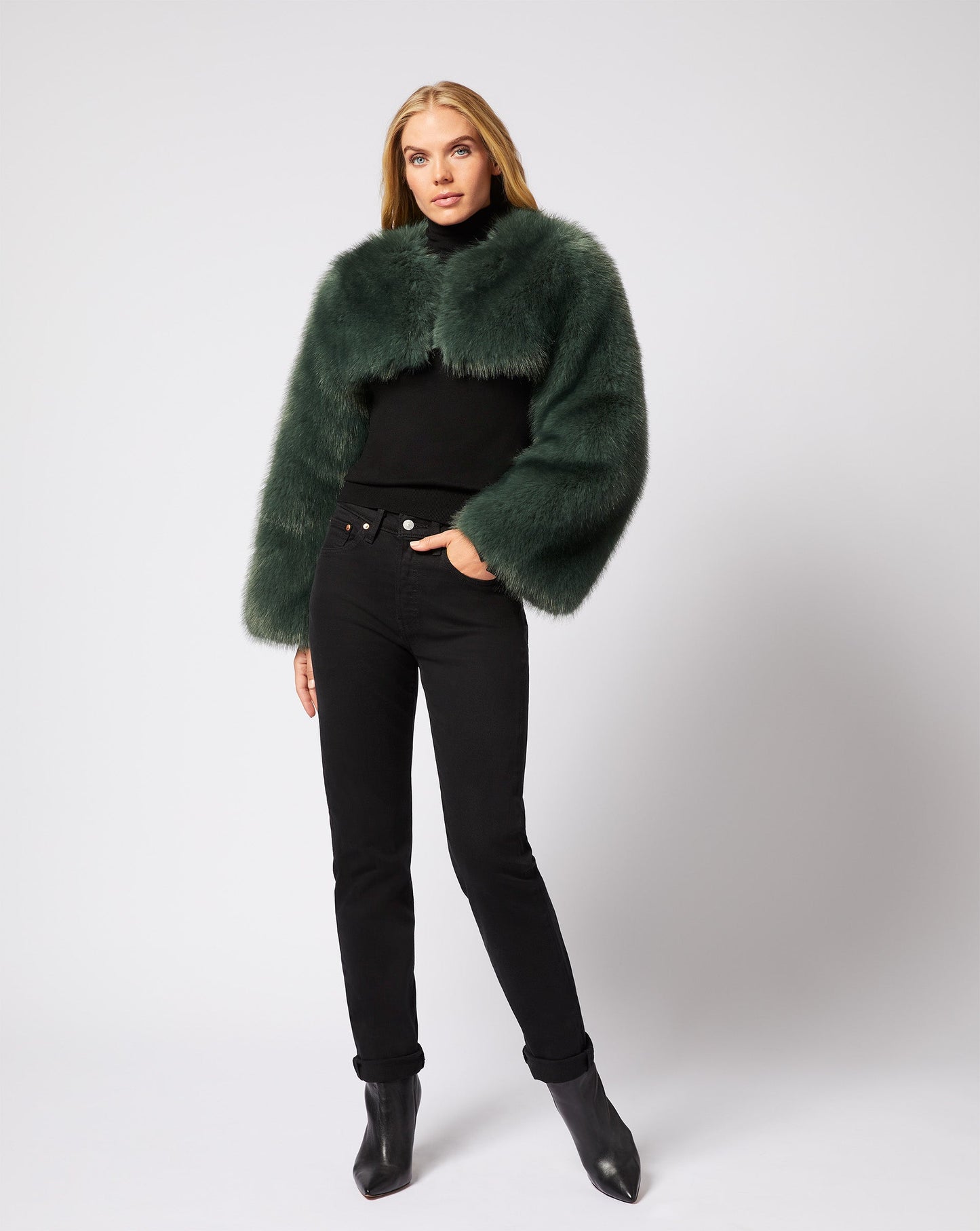 Cropped Fox Faux Fur Jacket