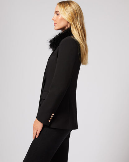 Crepe Removable Faux Fur Collar Blazer