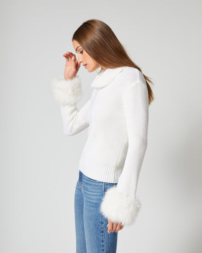 Alps Faux Fur Turtleneck Wool Sweater