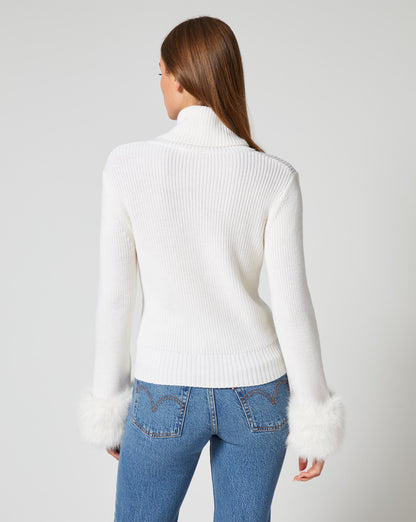 Alps Faux Fur Turtleneck Wool Sweater