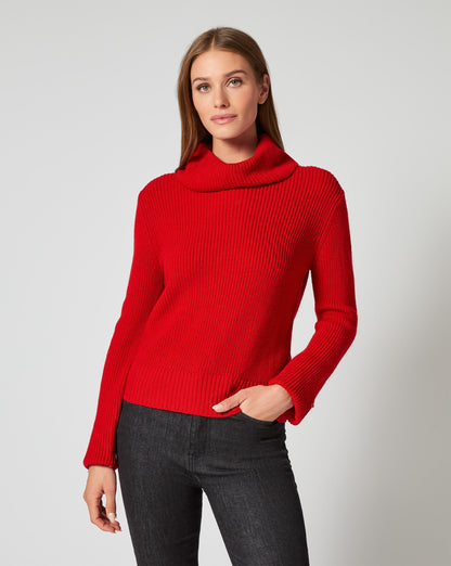 Alps Faux Fur Turtleneck Wool Sweater