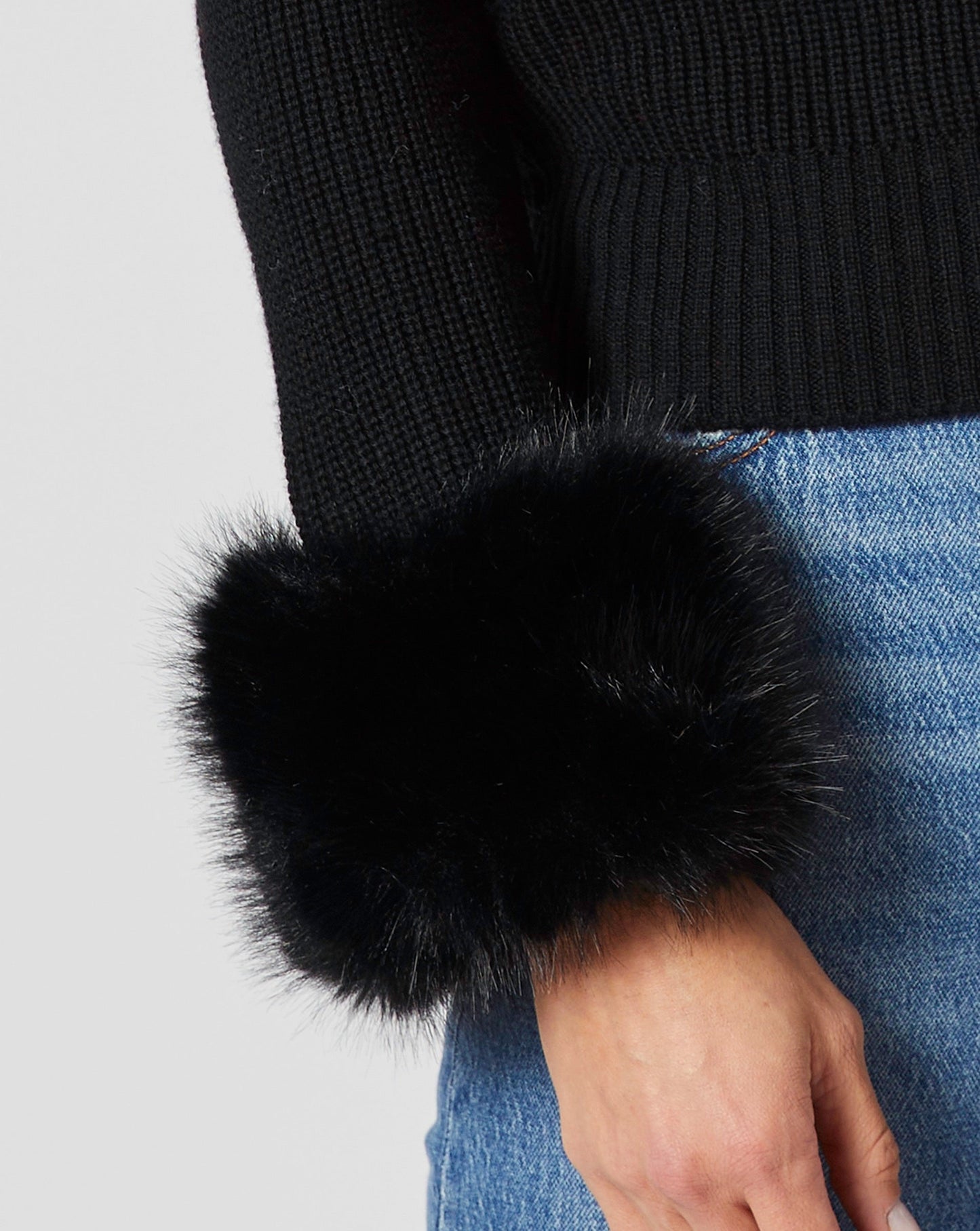 Alps Faux Fur Turtleneck Wool Sweater