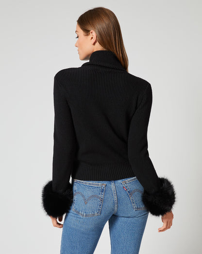 Alps Faux Fur Turtleneck Wool Sweater