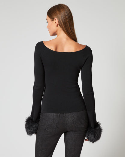 Romantic Ballet Neck Faux Fur Cuff Sweater