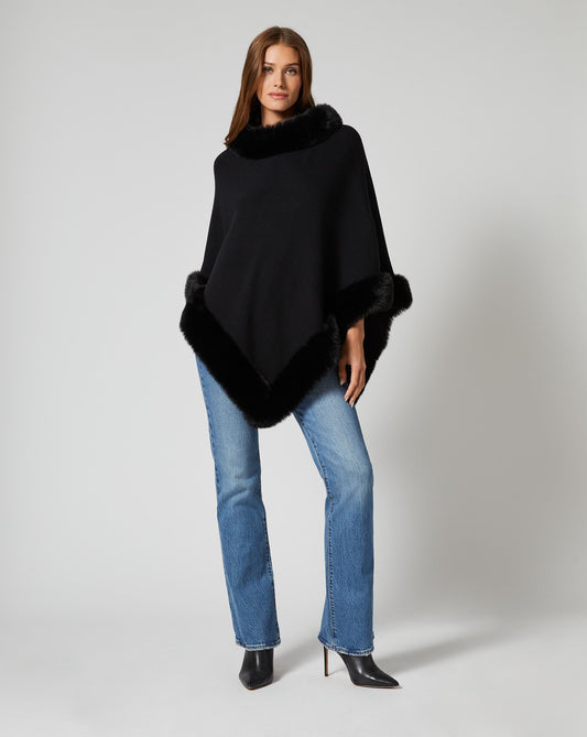 Fox Faux Fur Trim Sweater Poncho