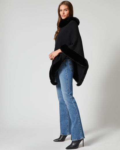 Fox Faux Fur Trim Sweater Poncho