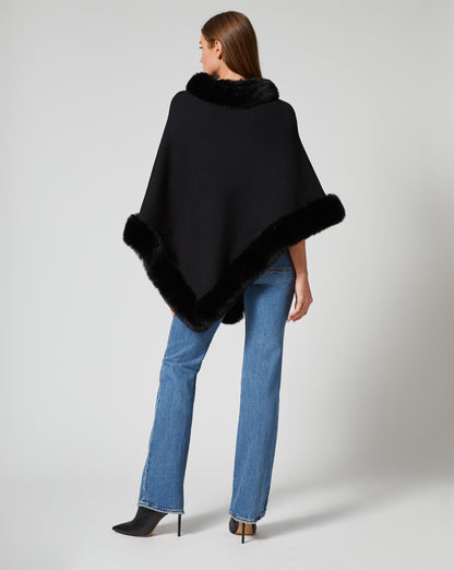 Fox Faux Fur Trim Sweater Poncho