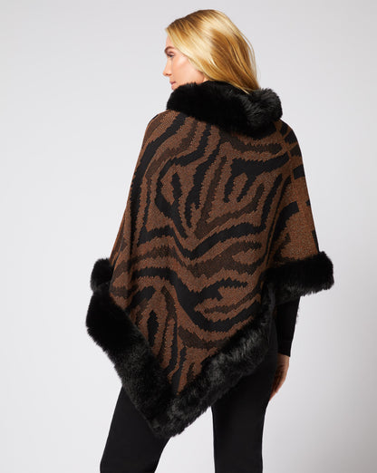 Zebra & Faux Fur Trim Poncho