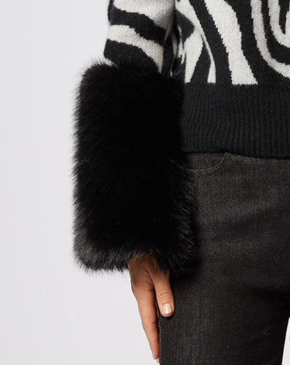 Zebra Print Cashmere & Faux Fur Cuff Sweater