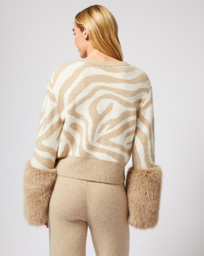 Zebra Print Cashmere & Faux Fur Cuff Sweater