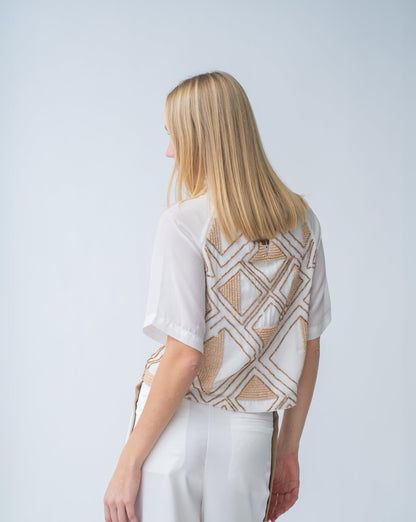 Geometric Beaded Short Sleeve Top