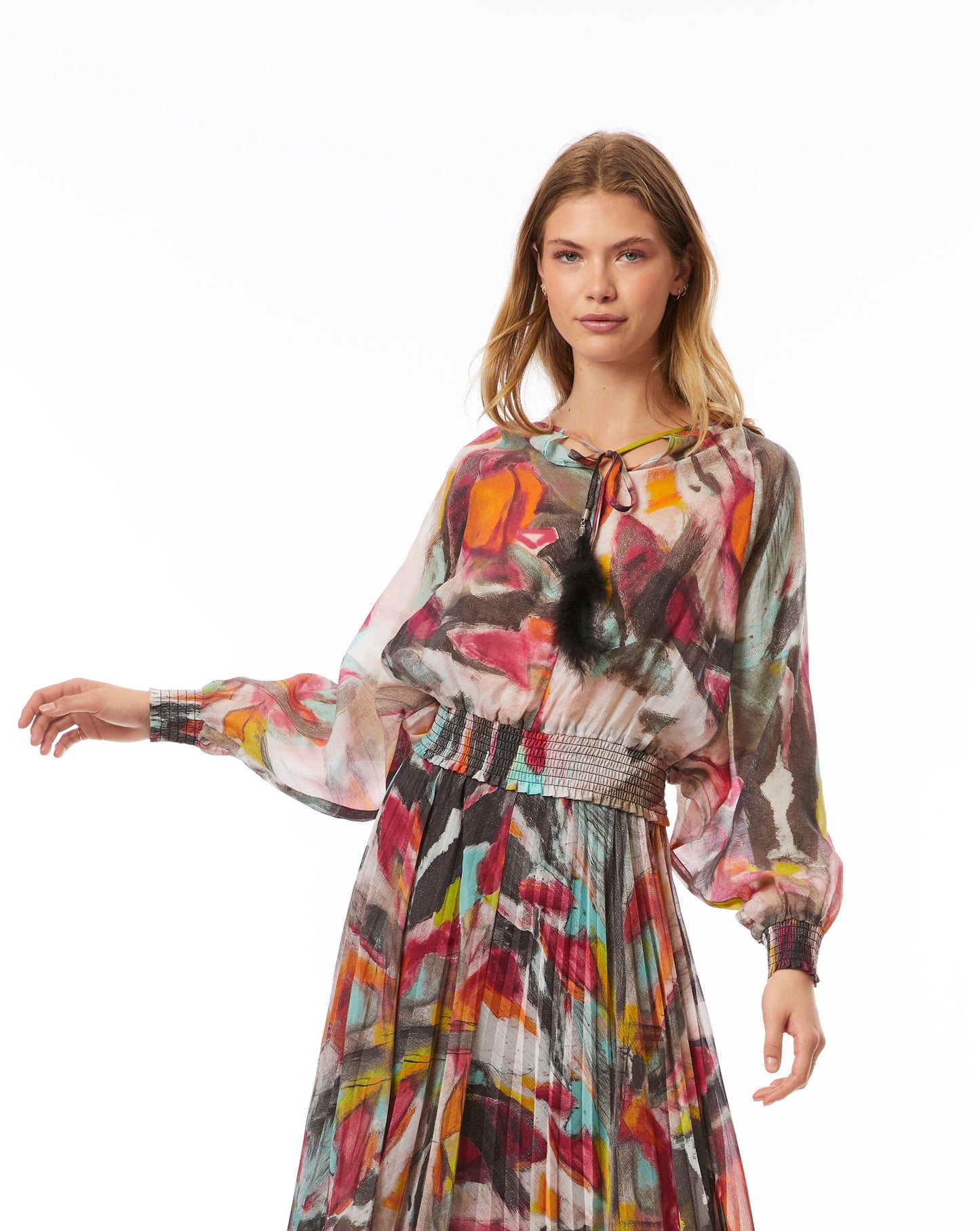 Brushstroke Print Smocked Top