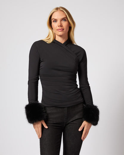 Gigi  Wrap Front Faux Fur Top