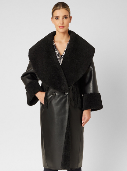 Shawl Collar Faux Shearling Coat